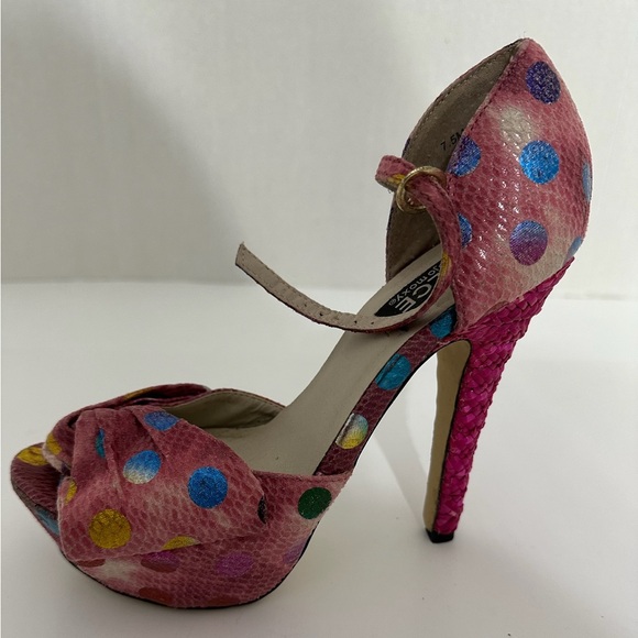 Dolce by Mojo Moxy Pink Polka Dot Snakeskin Bow Heels Y2K Size 7.5M SEE NOTE - Picture 7 of 16
